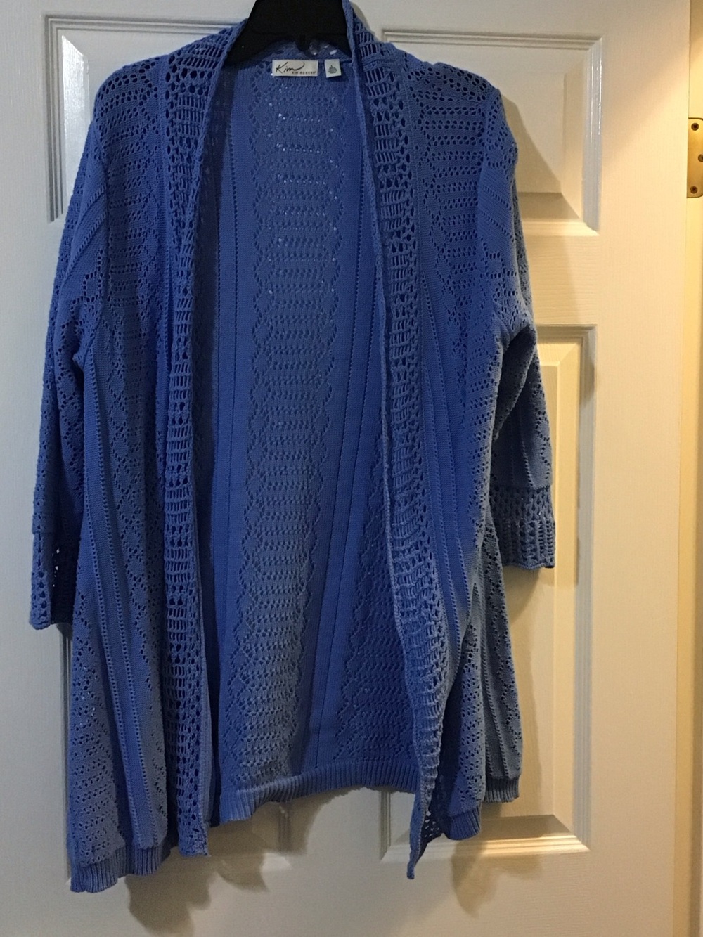 Kim Rogers Light Blue Open-Front Crochet Cardigan